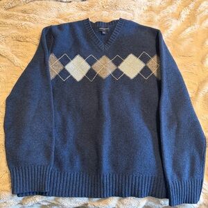 Banana Republic V-Neck Blue Wool Argyle Sweater